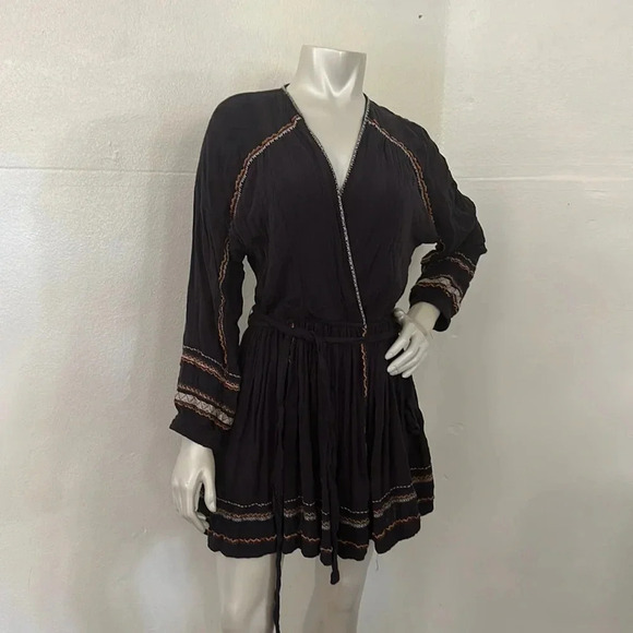 Free People Delilah Embroidered Wrap Mini Dress Midnight Blue Size XS - Picture 5 of 11